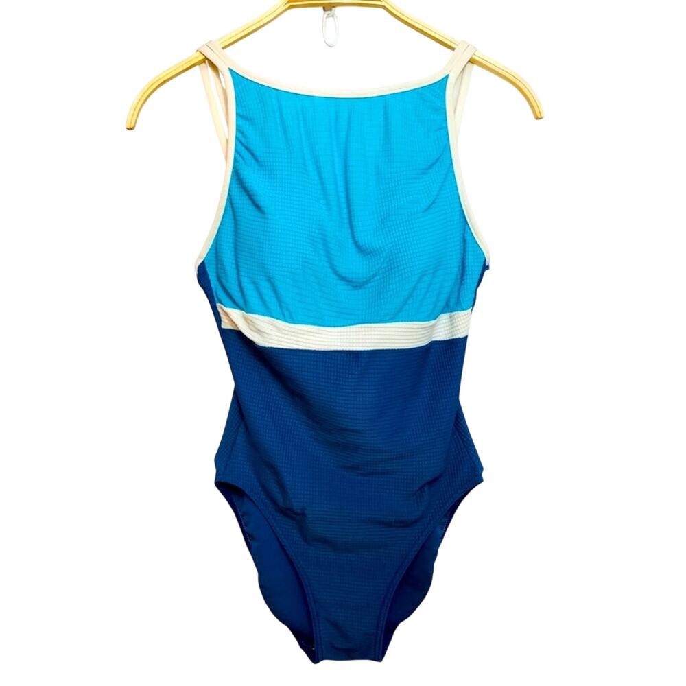 Vintage 90's Maillot Baltex Body ID Tall Colorblock Blue One Piece Swimsuit 10